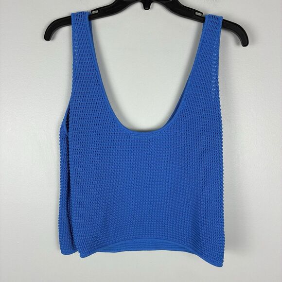 FRAME Denim Scoop Knit Sweater Tank Top Blue Sz M Nautical Preppy Classic - Picture 3 of 6
